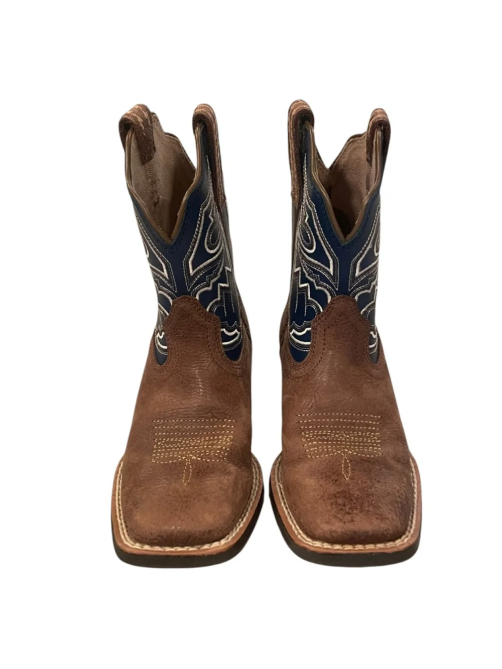 Ariat Unisex Kids Size 11 Sorting Pen Cowboy Boots Square Toe Brown Blue